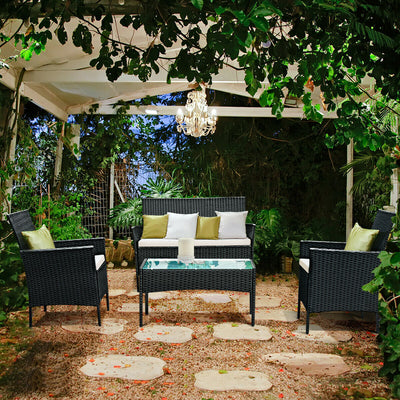4 PCS Patio Rattan Wicker Furniture Set