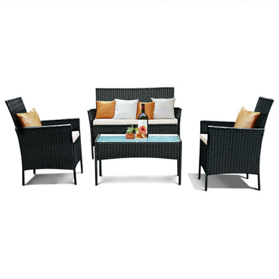 4 PCS Patio Rattan Wicker Furniture Set