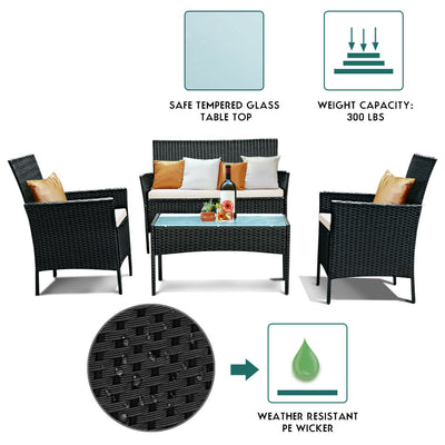4 PCS Patio Rattan Wicker Furniture Set