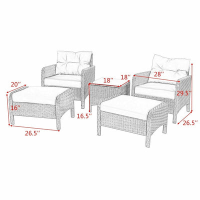 COSTWAY Outdoor Garden 5pcs/Set Patio Chairs Table Rattan Sofa Ottoman Furniture Set With Cushions HW54520