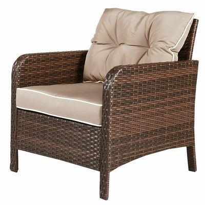 COSTWAY Outdoor Garden 5pcs/Set Patio Chairs Table Rattan Sofa Ottoman Furniture Set With Cushions HW54520