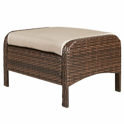 COSTWAY Outdoor Garden 5pcs/Set Patio Chairs Table Rattan Sofa Ottoman Furniture Set With Cushions HW54520