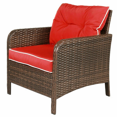 COSTWAY Outdoor Garden 5pcs/Set Patio Chairs Table Rattan Sofa Ottoman Furniture Set With Cushions HW54520