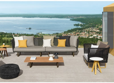 Deep Seating Patio Sofa Set / All Weather Resin Wicker Woven / Rustproof Steel Frame