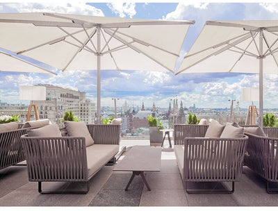 Deep Seating Patio Sofa Set / All Weather Resin Wicker Woven / Rustproof Steel Frame