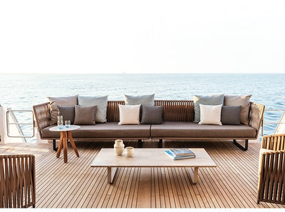 Deep Seating Patio Sofa Set / All Weather Resin Wicker Woven / Rustproof Steel Frame