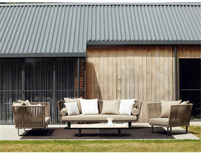 Deep Seating Patio Sofa Set / All Weather Resin Wicker Woven / Rustproof Steel Frame
