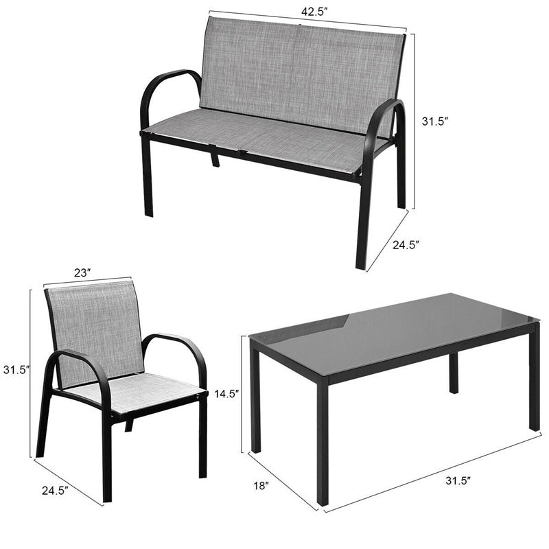 4 pcs Patio Furniture Set with Glass Top