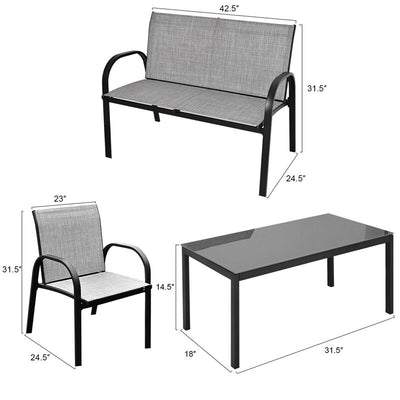 4 pcs Patio Furniture Set with Glass Top