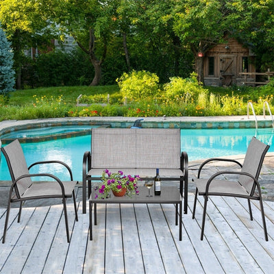 4 pcs Patio Furniture Set with Glass Top