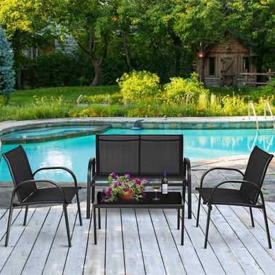 4 pcs Patio Furniture Set with Glass Top