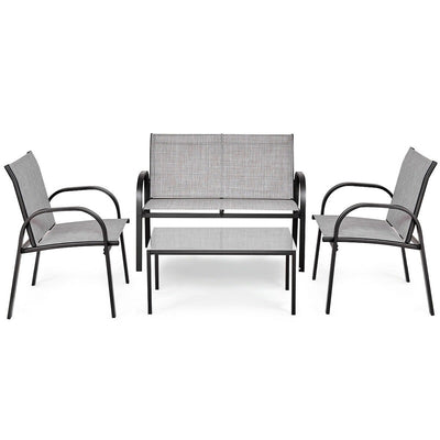 4 pcs Patio Furniture Set with Glass Top