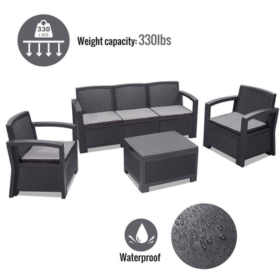 Furgle Outdoor Patio Sectional Conversation Sofa Set Waterproof PE Furniture Set Cushions and Coffee Table for Backyard Pool