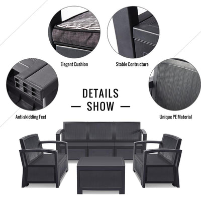 Furgle Outdoor Patio Sectional Conversation Sofa Set Waterproof PE Furniture Set Cushions and Coffee Table for Backyard Pool
