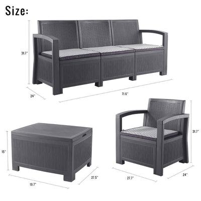 Furgle Outdoor Patio Sectional Conversation Sofa Set Waterproof PE Furniture Set Cushions and Coffee Table for Backyard Pool