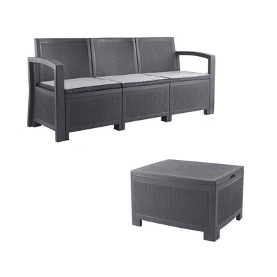 Furgle Outdoor Patio Sectional Conversation Sofa Set Waterproof PE Furniture Set Cushions and Coffee Table for Backyard Pool