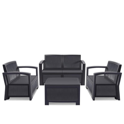 Furgle Outdoor Patio Sectional Conversation Sofa Set Waterproof PE Furniture Set Cushions and Coffee Table for Backyard Pool