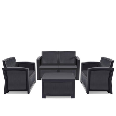 Furgle Outdoor Patio Sectional Conversation Sofa Set Waterproof PE Furniture Set Cushions and Coffee Table for Backyard Pool