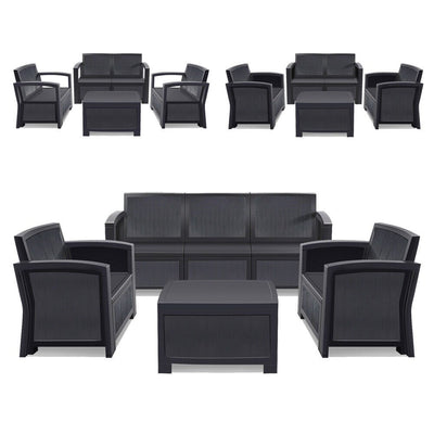 Furgle Outdoor Patio Sectional Conversation Sofa Set Waterproof PE Furniture Set Cushions and Coffee Table for Backyard Pool