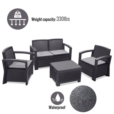 Furgle Outdoor Patio Sectional Conversation Sofa Set Waterproof PE Furniture Set Cushions and Coffee Table for Backyard Pool