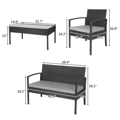 4pcs/set Modern Outdoor Patio Rattan Wicker Furniture Set
