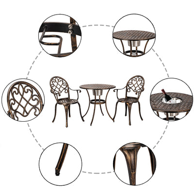 Aluminum Outdoor 3 Piece Patio Set of Table and Chairs