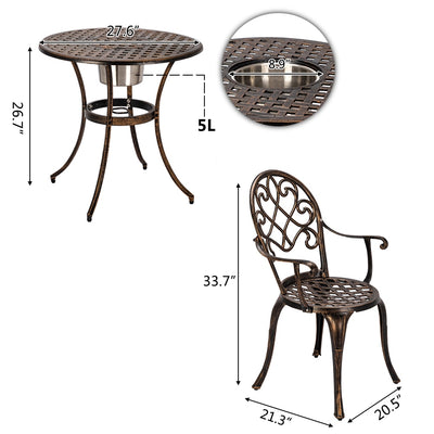 Aluminum Outdoor 3 Piece Patio Set of Table and Chairs
