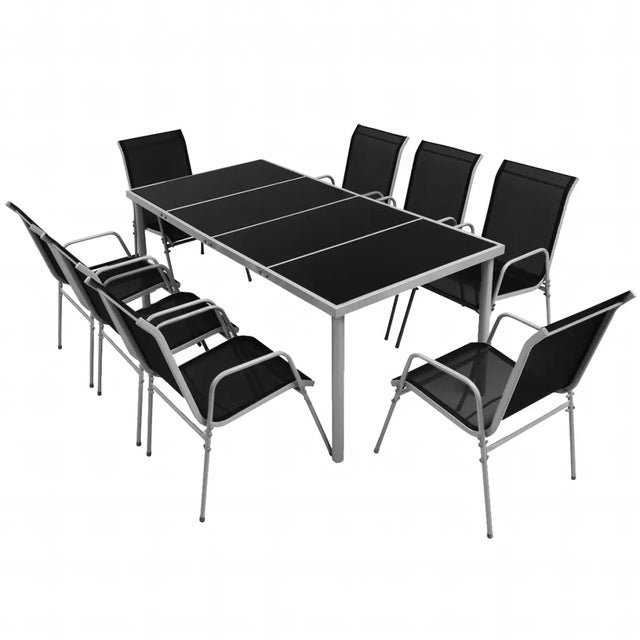 New Arrival 9 Pieces Outdoor Dining Set Steel Black