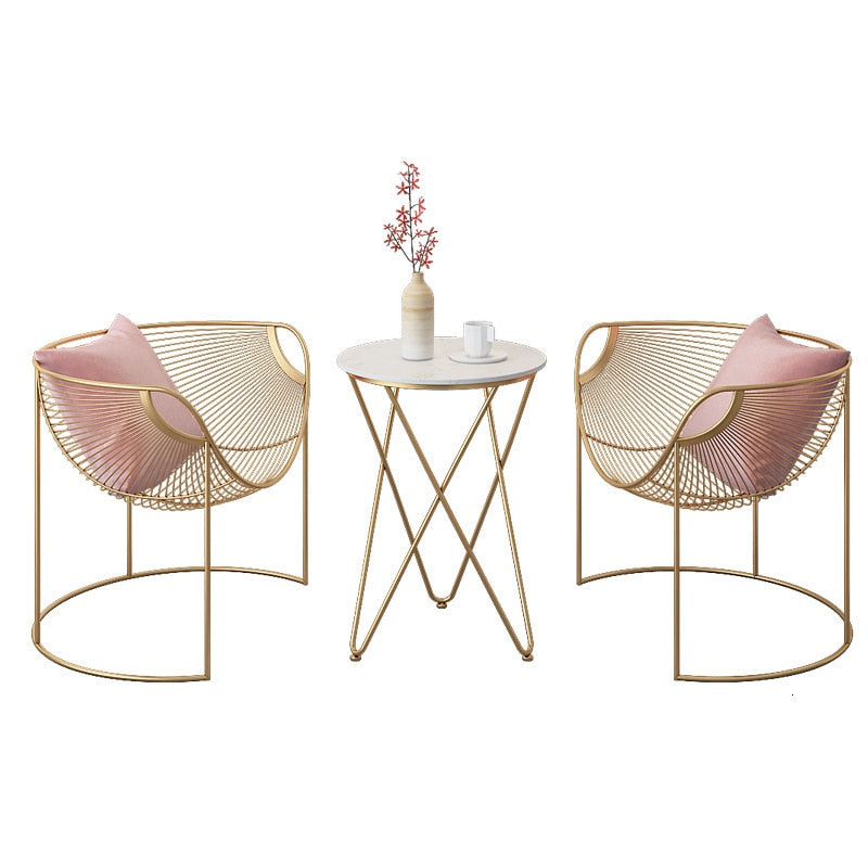 Gold Metal Pink Restaurant Chairs set