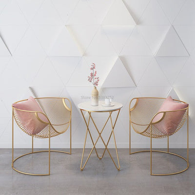 Gold Metal Pink Restaurant Chairs set