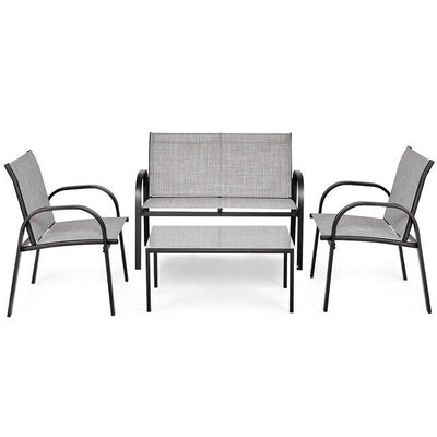 4 pcs Patio Furniture Set with Glass Top