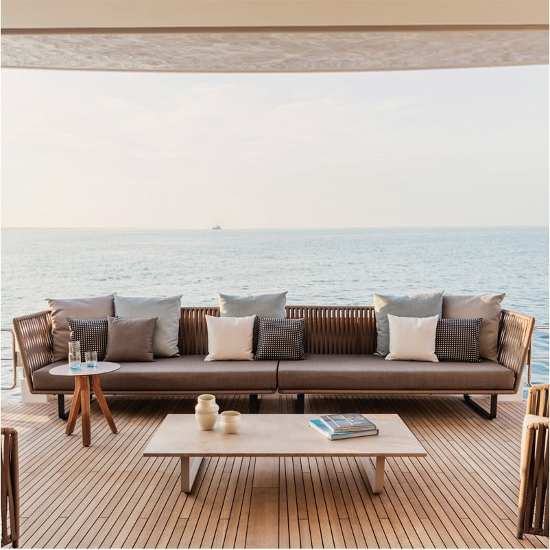 Deep Seating Patio Sofa Set / All Weather Resin Wicker Woven / Rustproof Steel Frame